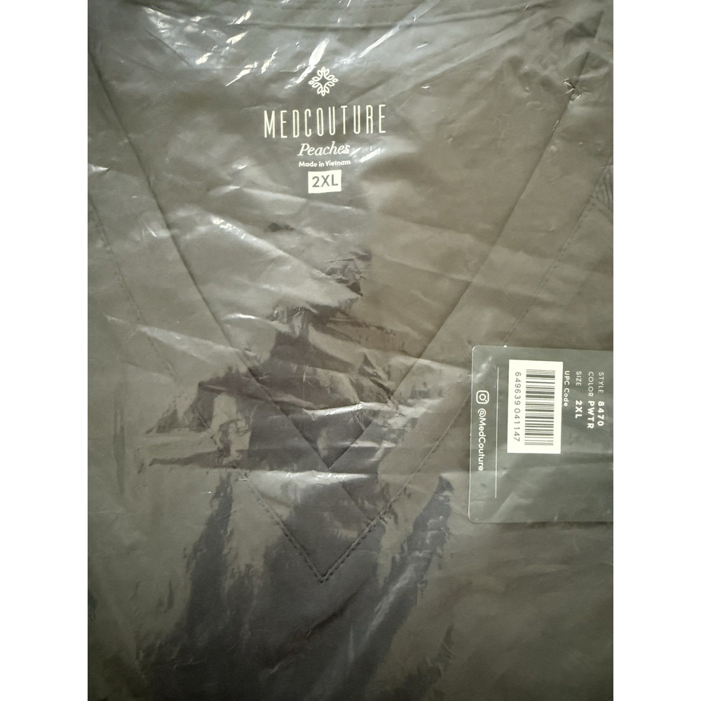 New MedCouture Peaches Scrub Top 2XL Women's Pewter Double V-Neck - Picture 2 of 4